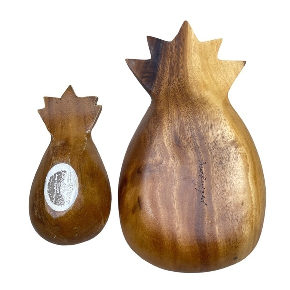 Monkey Pod Wood Serving Snack Bowl Set Carved Pineapple Vintage Tiki Decor - Picture 2 of 12